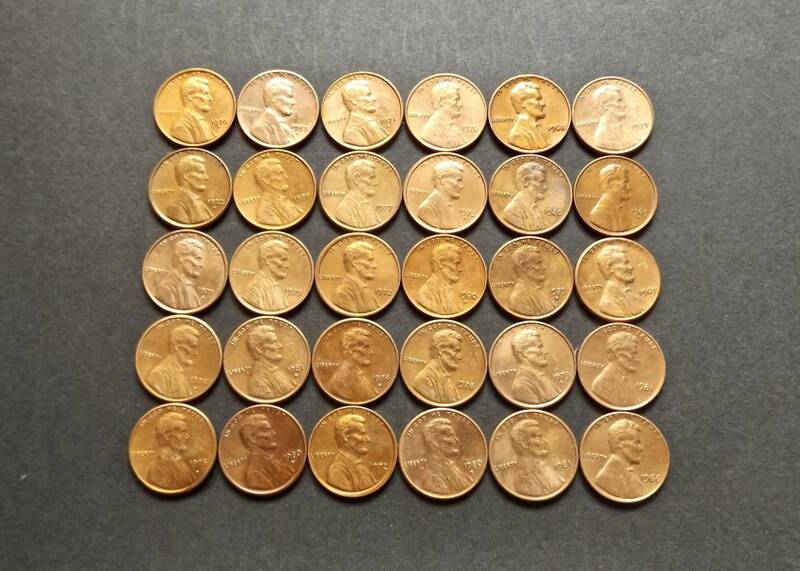 1セントコイン リンカーン記念堂 1959～2008年製造の30枚セット 送料無料です。　（14791） USA 貨幣 硬貨 ペニー アメリカ