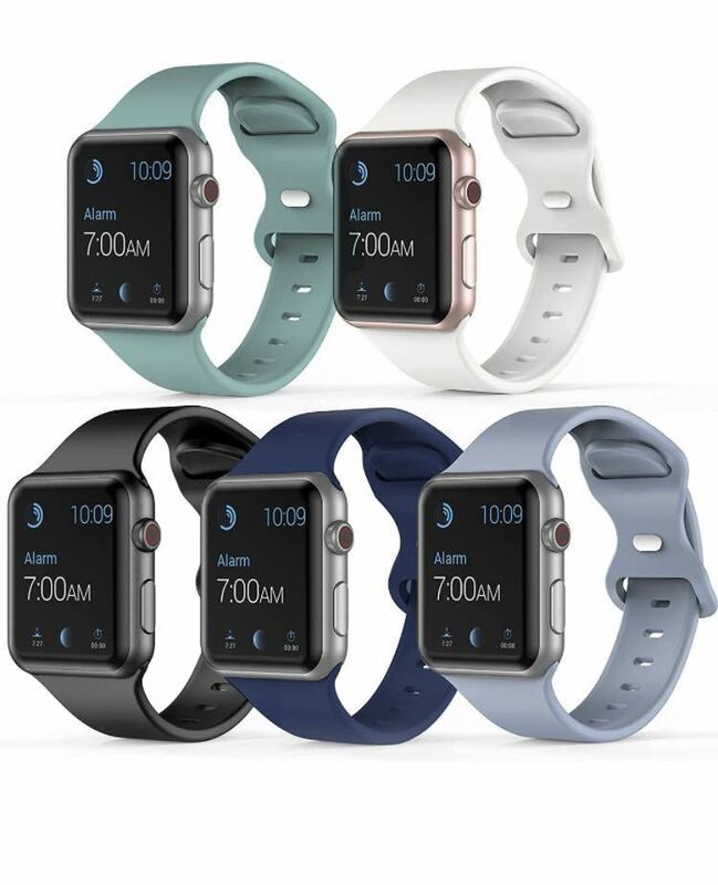 5本　Apple Watch交換バンド、シリコン製スポーツバンド38mm 40mm 41mm Apple Watch Series 7/6/5/4/3/2/1/SE対応