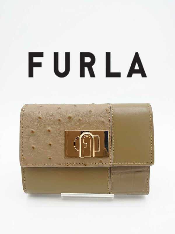 【キズあり】FURLA フルラ ３つ折り 財布 カーキブラウン