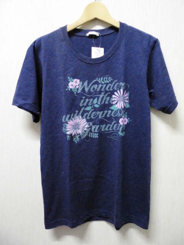 【タグ付】未使用 2013年 GU グラフィック 半袖 Tシャツ メンズ フラワー 花 柄 Sサイズ 紫 パープル プリント ロゴ 英字 アメカジ 杢