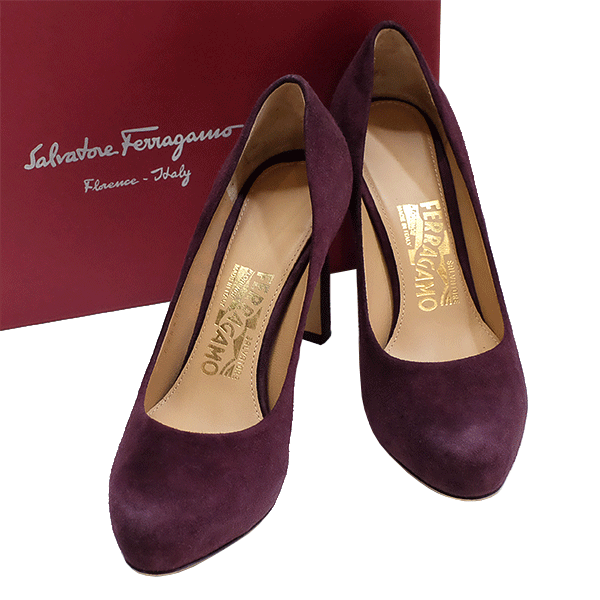 【送料無料】【本物】SalvatoreFerragamo★サルヴァトーレフェラガモ★パンプス★レディース★スウェード★パープル★4 1/2★約22cm★靴★