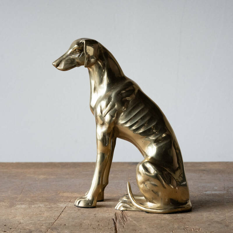 犬の真鍮製の置物 イングリッシュ・グレイハウンド ドッグ 飾り オブジェ 置物 民藝 
