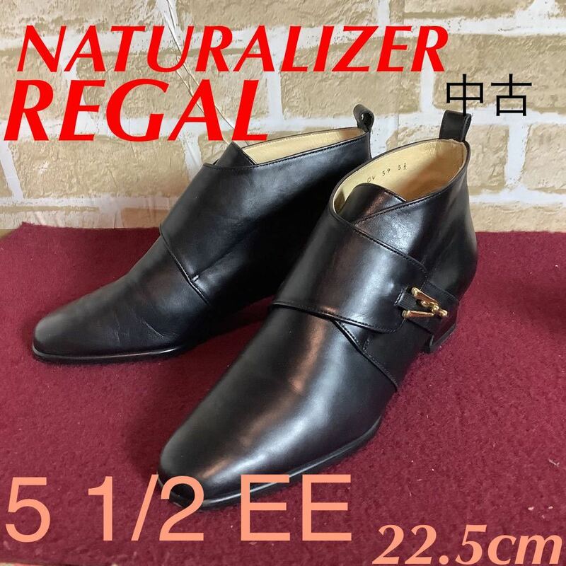 【売り切り!送料無料!】A-245 NATURALIZER!REGAL!レザー!ショートブーツ!黒!5 1/2 22.5cm EE!ブラウン社!ブーティー!中古!