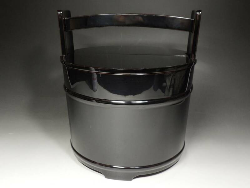 ■茶道具■利休型・黒手桶・水指・漆塗・箱付・茶器・f426