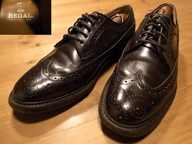 REGAL リーガル 革靴 ロング ウィングチップ レザーシューズ 黒 サイズ 24EE 約２４ｃｍ
