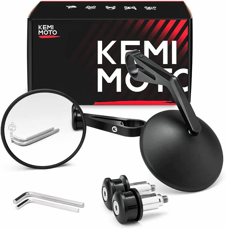 丸型 kemimoto バーエンドミラー オートバイミラー バイク用 ミラー CNC加工 汎用ミラー ブラック 左右セット 車検対応