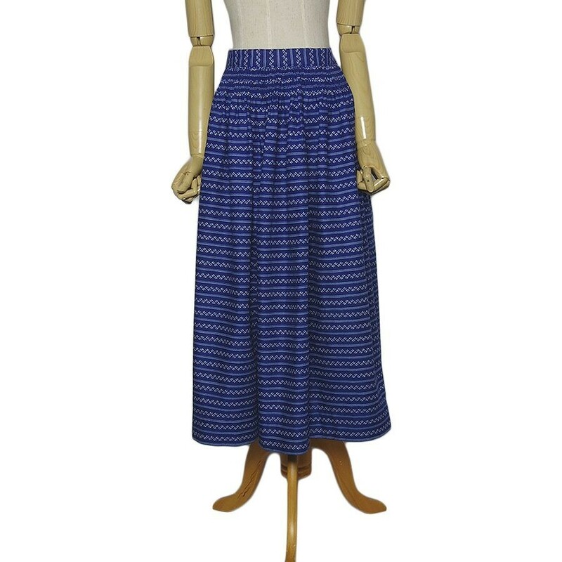 小花柄 チロル カントリー スカート ハンドメイド レディース w70.5cm 民族衣装 古着 青色系