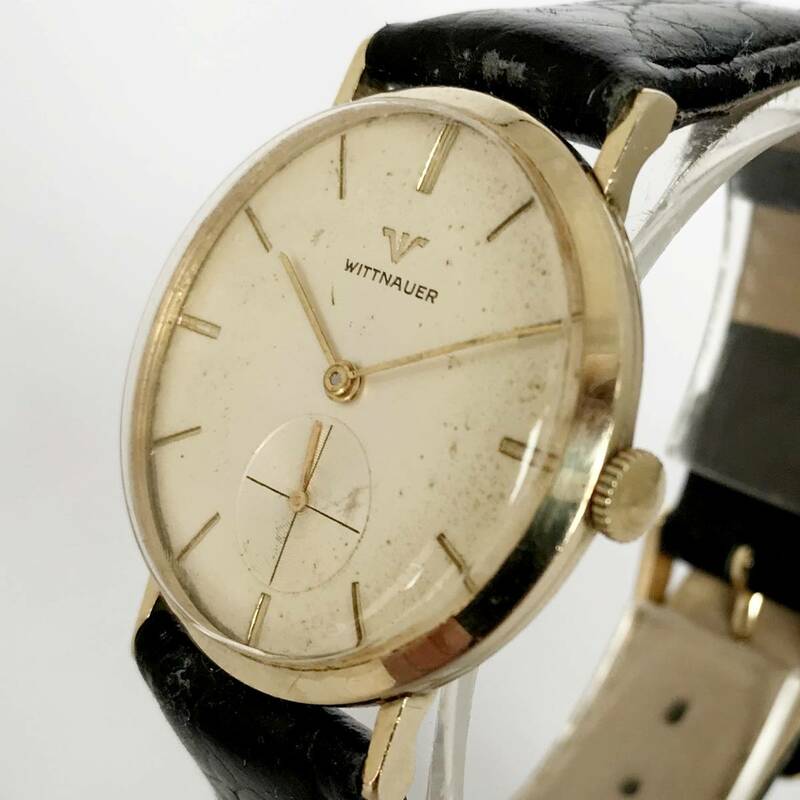 【希少】Wittnauer ウィットナー アンティーク メンズ腕時計 32.5mm ゴールド文字盤 10K金貼ボディー スモセコ 11BG2AXA 機械式手巻き 17石