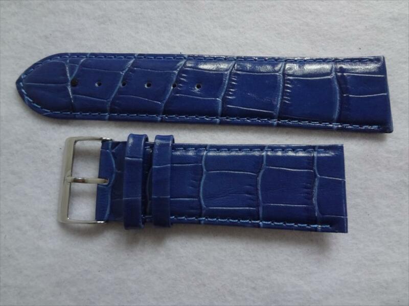 腕時計レザーベルト 26mm クロコダイル型押し バンド 青 青色 ブルー ドイツ製 Fluco Chiara