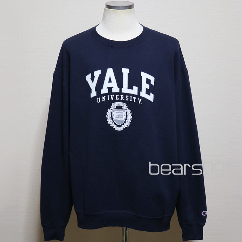 アメリカ購入 USED品 CHAMPION チャンピオン YALE イエール　ラバープリント スウェット トレーナー 濃紺 XL