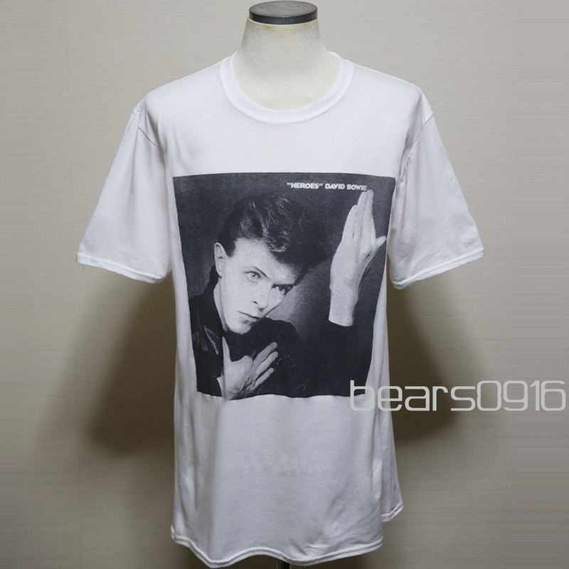 アメリカ購入 新品デッドストック David Bowie デヴィッドボウイ Heroes フォトＴシャツ 白 Ｌ