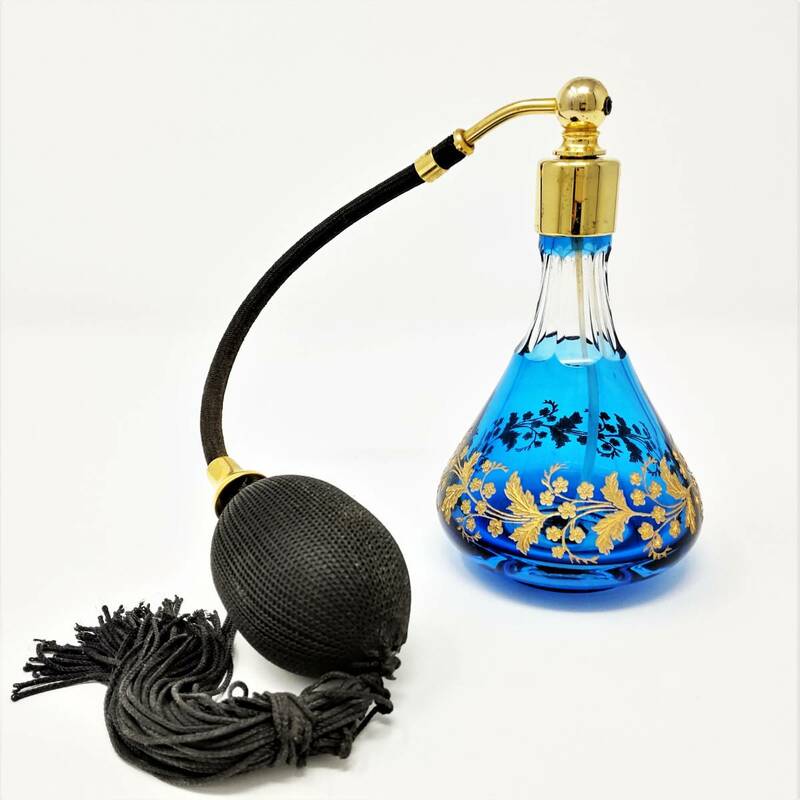 サンルイ Saint Louis ミモザの花々 金彩 香水瓶 スプレーボトル H13.8cm 822◆ブルー 青 クリスタル フラコン ポンプ バカラ ラリック