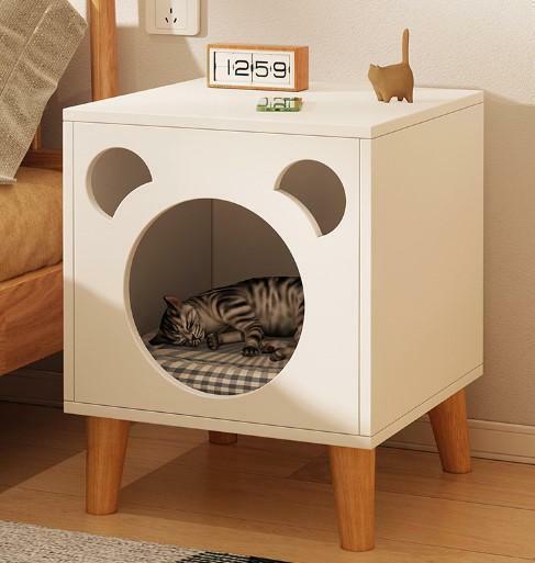 木製 キャットハウス キューブ型 猫用キャビネット 猫家具 夏 冬 ケージ