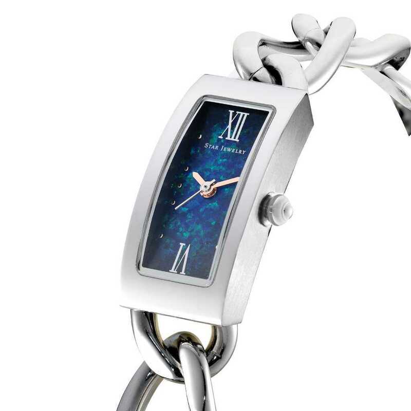 稼働中スタージュエリー ウォッチLINK CHAIN WATCH レディース腕時計 チェーン スクエア ブレスレット風 STAR JEWELRY 時計 ブルー 長方形