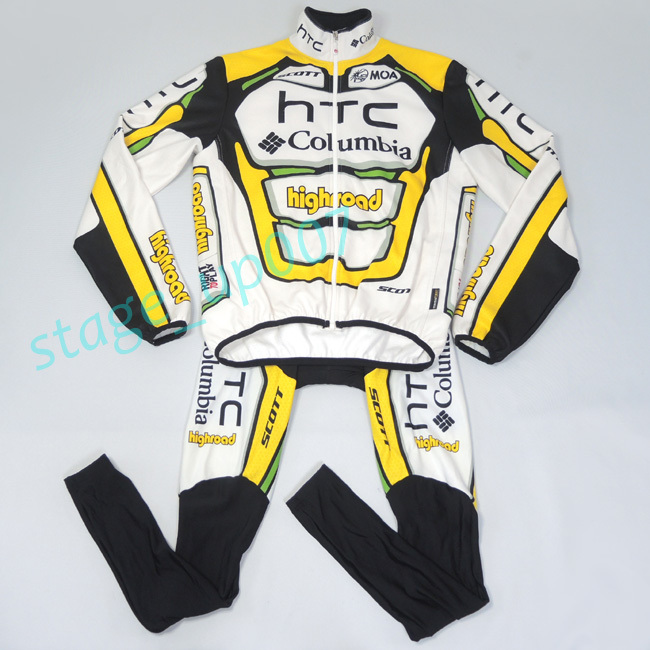 MOA（モア）／2010 HTC/Highroad Team Columbia レプリカ裏起毛サイクルウェア上下セット/長袖ジャージ＆ロングビブタイツ/size4 ／管QVHD