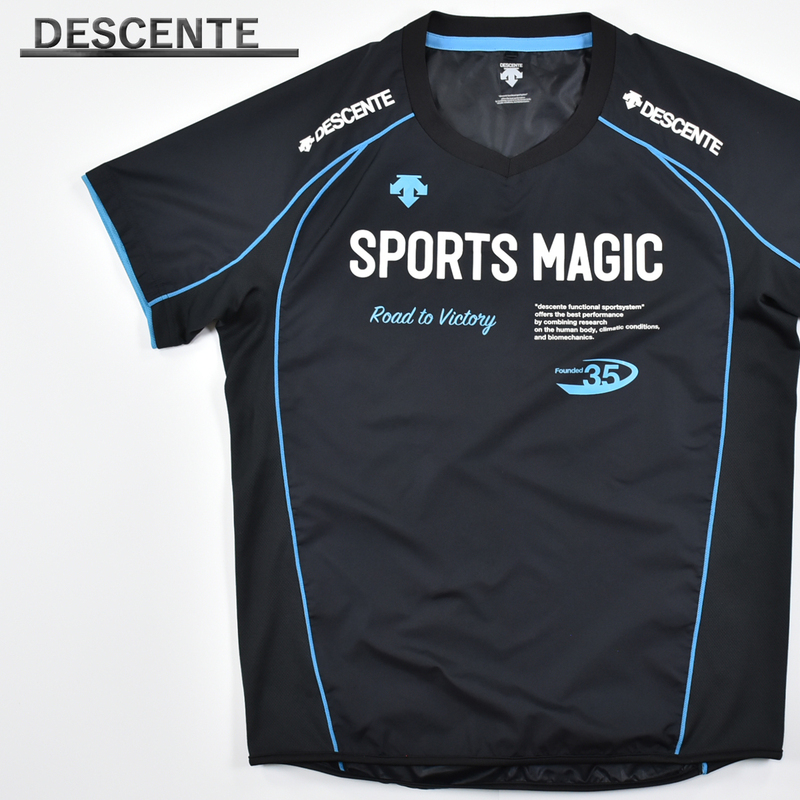 送料300円│DESCENTE デサント ★ DVB-3760 Sports Magic バレーボール 半袖 プラクティス ピステ シャツ 黒×水色 メンズ S