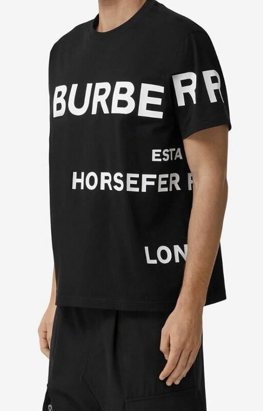 正規 21SS BURBERRY LONDON ENGLAND by Riccardo Tisci HORSEFERRY バーバリー ロゴプリント Tシャツ 黒白 XS CNSOUFOU1QUA 8040694