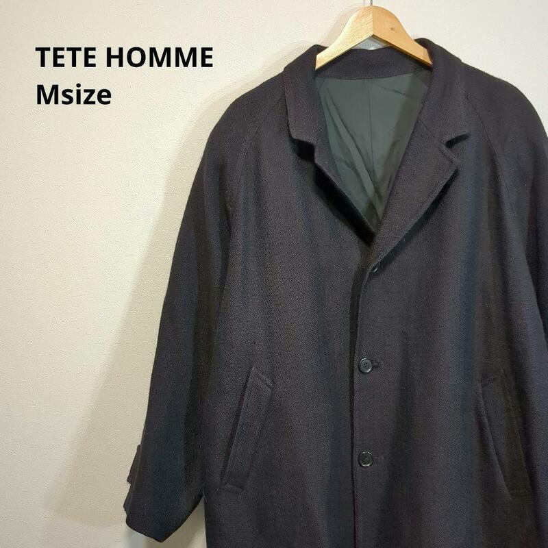 TETE HOMME　テットオム　ウール100%チェスターコート　M　　b1 