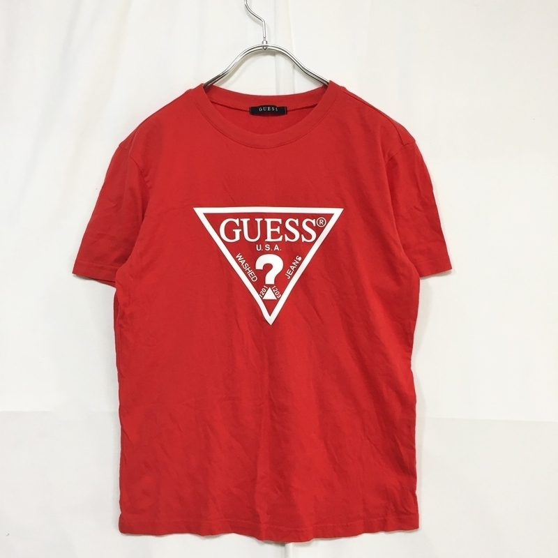 ビッグロゴ★GUESS/ゲス 半袖 Tシャツ ホワイト レッド 赤 サイズM 綿100％ メンズ