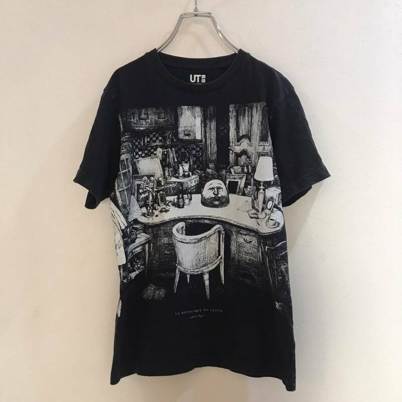 松本 大洋デザインＴシャツ★UNIQLO/ユニクロ 半袖 Tシャツ ブラック 黒 メンズ S