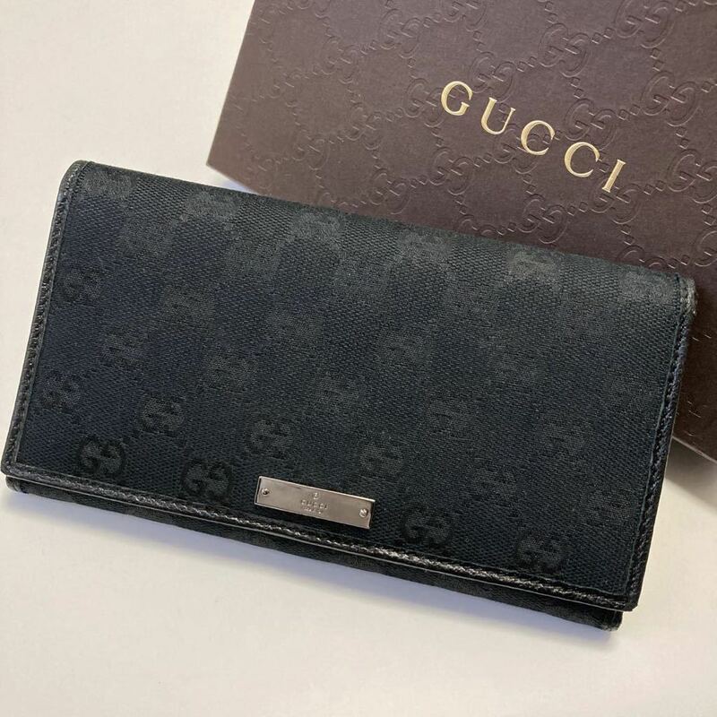 ★GUCCI グッチ 長財布 黒 GG柄 中古 メンズ レディース【鑑定済み 本物保証】