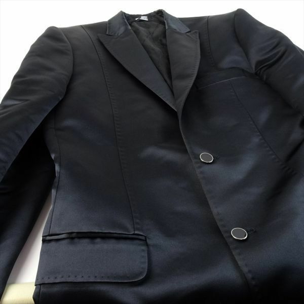 D&G ドルガバ ドレスジャケット シルク混紡 黒 ブラック サテン 光沢 52 大きいサイズ ドルチェ&ガッバーナ ピークドラペル フラップ 4455