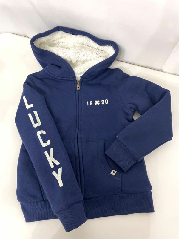 新品■LACKY BRAND 女の子 キッズ ボアパーカー XS 5/6 ネイビー もこもこ ♪