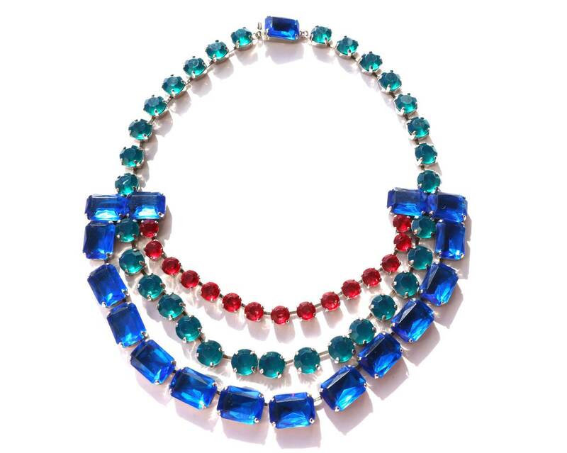 ★70s vintage red blue green acrylic necklace