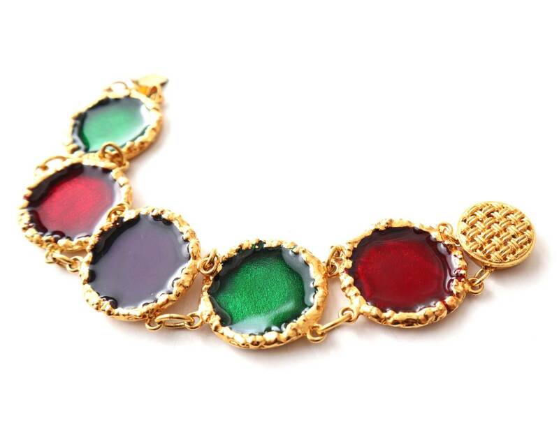 ★80s vintage gold tone circle enamel bracelet