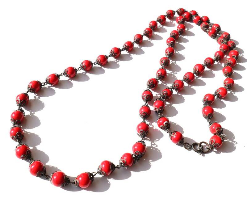 ★50s vintage red long necklace