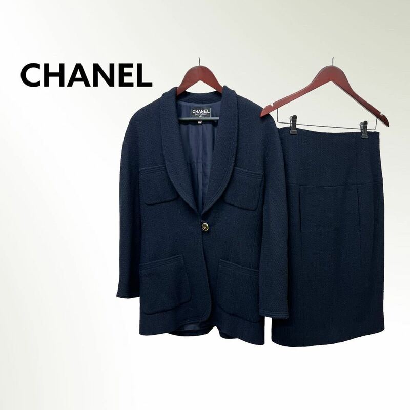 高級 CHANEL シャネル 20854 手書きタグ ウール 裏地シルク COCO ココボタン ツイード ジャケット&スカート セットアップスーツ