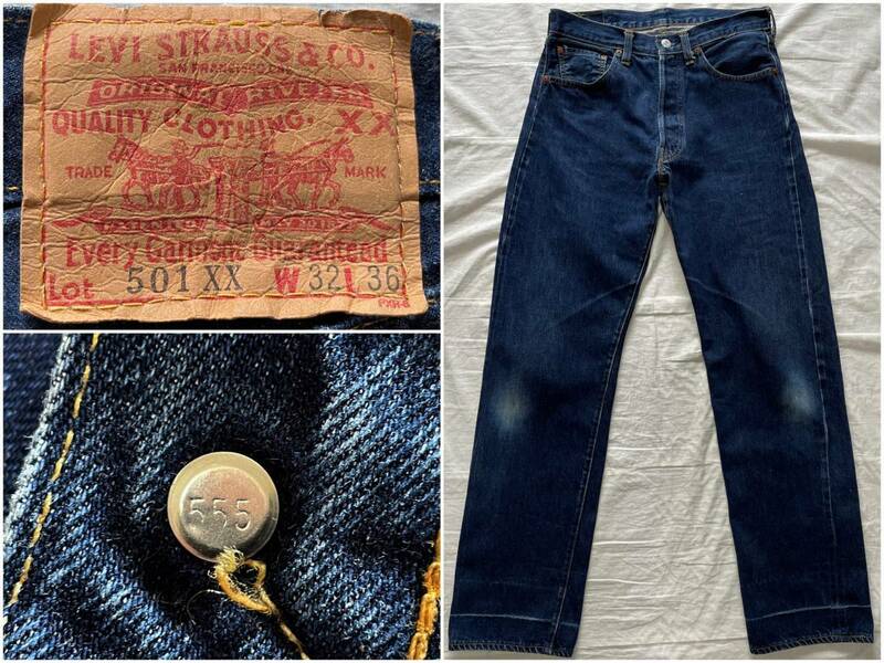 真紺 90's バレンシア復刻 LEVI'S 501XX w32 501-0003 アメリカ製 リーバイス 501XX 55501 オリジナルレングス 555 チェーンステッチ 濃紺