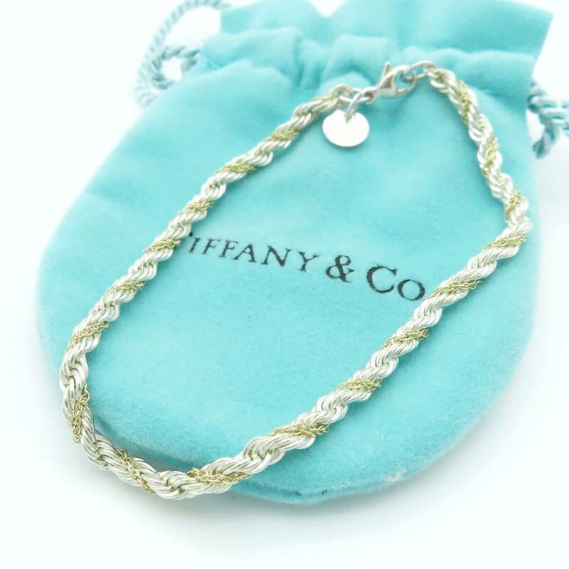 希少 美品 Tiffany&Co. ティファニー スクリュー シルバー ゴールド コンビ ブレスレット SV925 750 K18 SS48