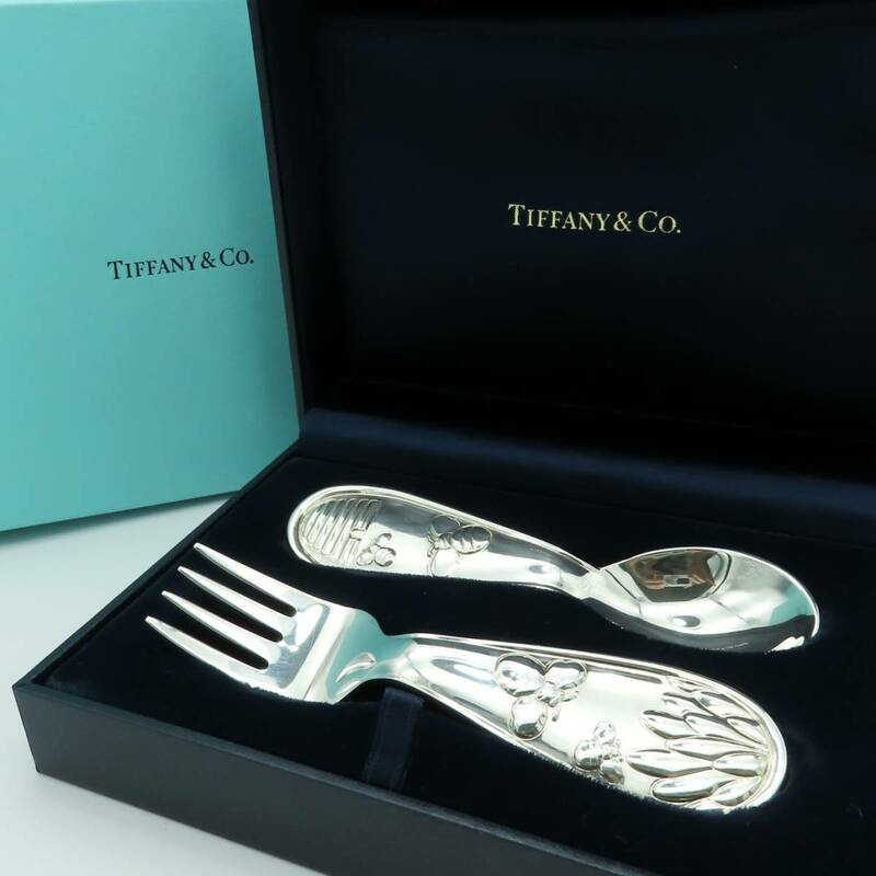極希少 美品 Tiffany&Co. ティファニー ベビー シルバー スプーン フォーク セット カトラリー 食器 SV925 ハチ BEE TT56