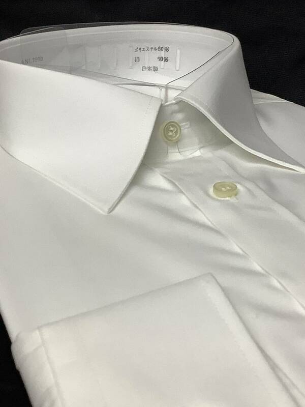 38-80 Ｍサイズ 新品　最高な日本製ドレスシャツ 白無地カッターシャツ形態安定加工ブロード生地使用の綿ポリワイシャツ 結婚式