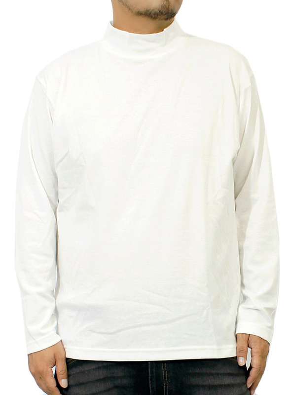【新品】 M ホワイト 長袖Tシャツ メンズ 大きいサイズ 無地 ボーダー フライス ハイネック カットソー