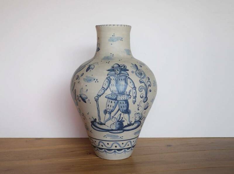 タラベラ焼TALAVERA 陶器花瓶 スペイン デルフトブルー マジョリカ アラベスク 花唐草 DURAN コンキスタドール 1960' 陶器花瓶