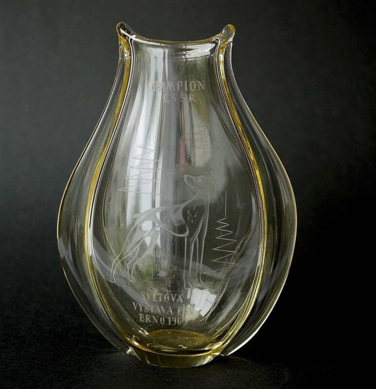 ボヘミアンガラス花瓶 Zeleznobrodske Sklo(ZBS)チェコ国際ドッグショー 1965 Miloslav Klinger チェコスロバキア ミロスラフ・クリンガー