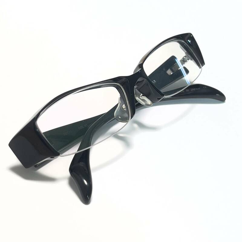 新品同様◆JAPONISM ジャポニズム 眼鏡 JN-438 01 53□17 メガネ フレーム メンズ レディース ブラック 黒 ハーフリム シャープ