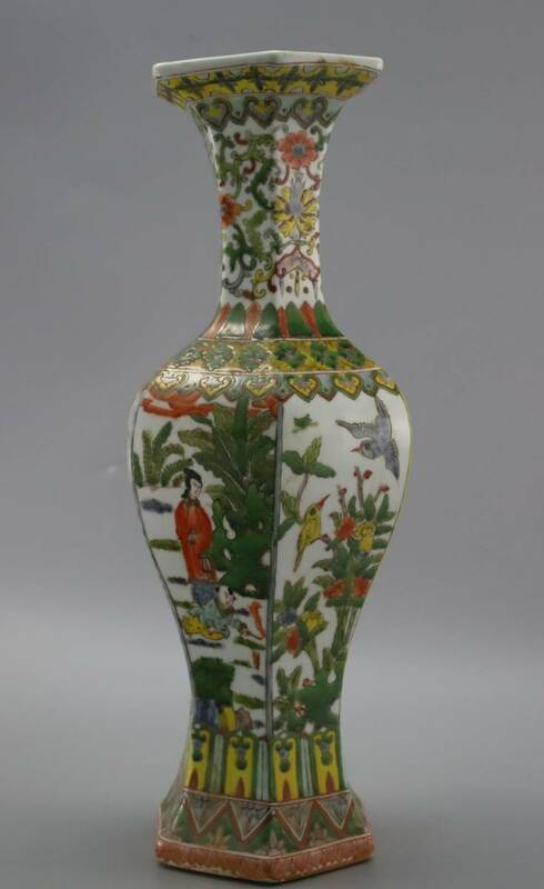 半額セール　大明宣德年製 人物風景 花瓶　飾り物　花入　花器　口径12.4cm　高さ39.2cm　底径12.4cm