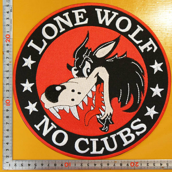 大きい刺繍アイロンワッペン パッチ【LONE WOLF NO CLUBS/ローンウルフ ノークラブ】クラブじゃないからルール無用ただ走るだけ