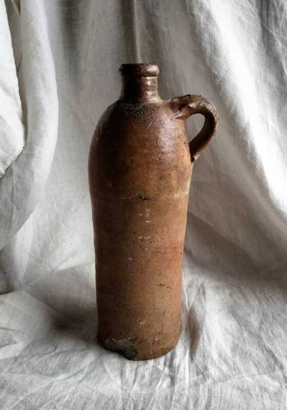 陶器19世紀　ボトル 壺 , 欧州, （フランス ベルギー アンティーク 古道具 民藝 工芸 陶芸 陶器 ストーンウェア 酒 ワイン）
