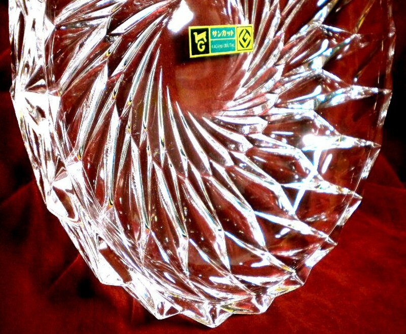 売切 レア物 カガミクリスタル Gマーク サンカット クリスタル大皿 日本製 未使用保管品 箱無、寸法：φ245×H46mm、重量：1000ｇ