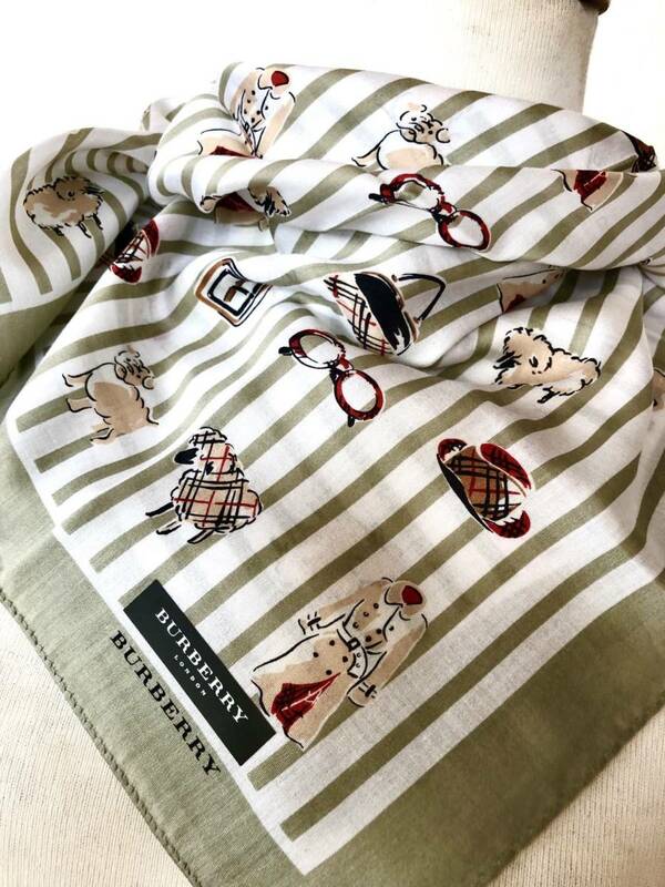 新品 Burberry バーバリー大人気稀少レア柄◆洋服羊犬柄＆ミニスカーフハンカチ◆膝掛け（や0411CD111500） 