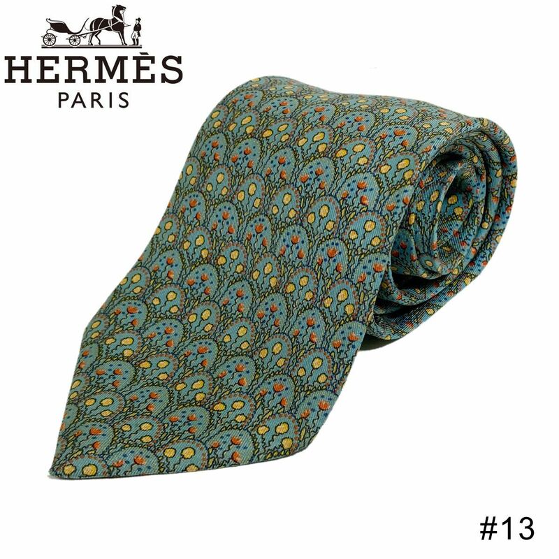 ■送料無料【HERMES エルメス】ネクタイ フランス製 シルク 高級ブランド メンズ ブルー系 小花柄 #13
