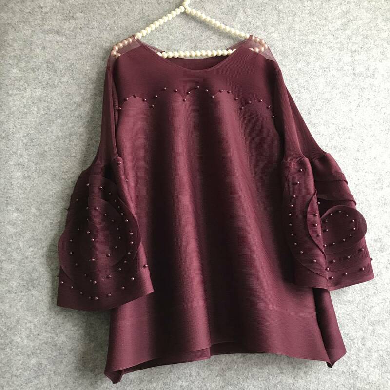 ◆新品◆＊美しい人＊ローズ花びらお袖*プリーツ*クチュールトッププルオーバー＊burgundy＊