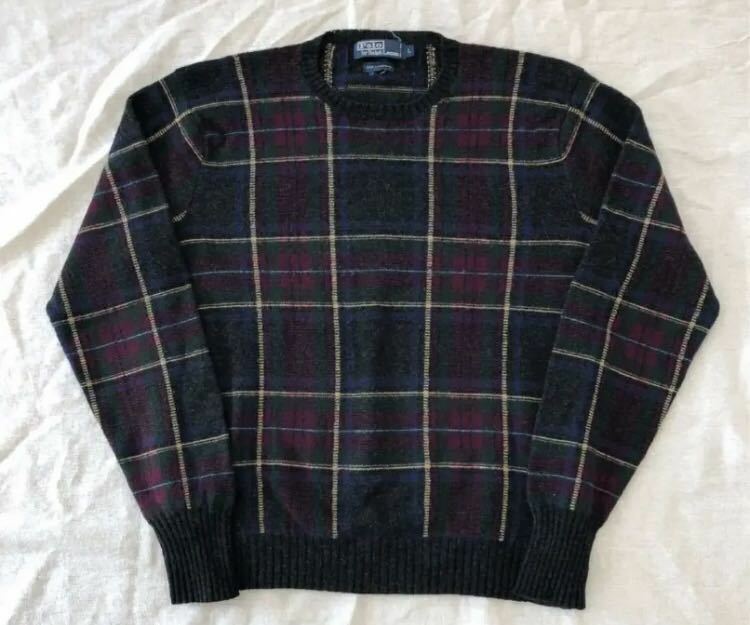 90s POLOby Ralph Lauren wool knit sweater check ポロバイラルフローレン ウール セーター ニット チェック 柄 RRL ダブルアールエル