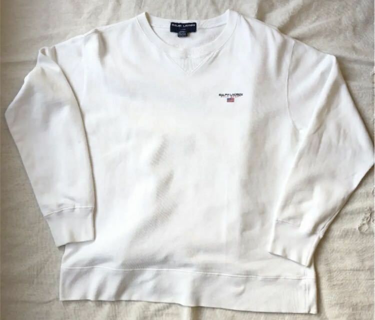 90s POLO SPORT Ralph Lauren sweat shirt ポロスポーツ ラルフローレン スウェット ワンポイント RRL ダブルアールエル 白 ホワイト