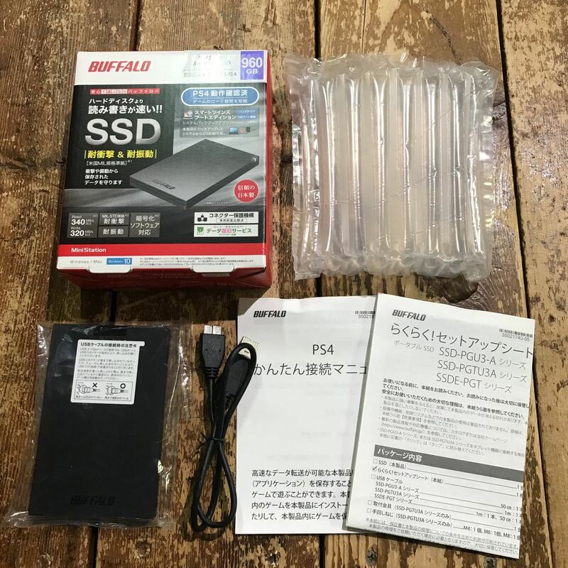 101 BUFFALO ポータブルSSD SSD-PG960U3-BA 960GB 美品 [20221118]