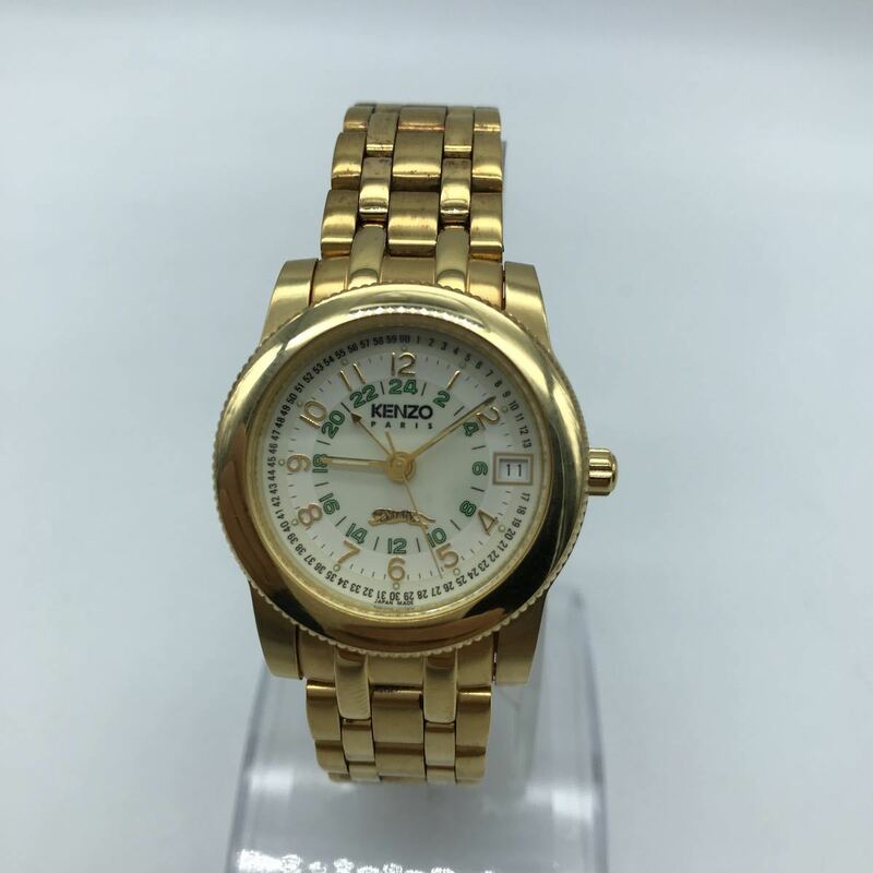 KENZO PARIS ケンゾー 腕時計/ゴールド/KN-2806/WR100m 虎 白文字盤 動作品